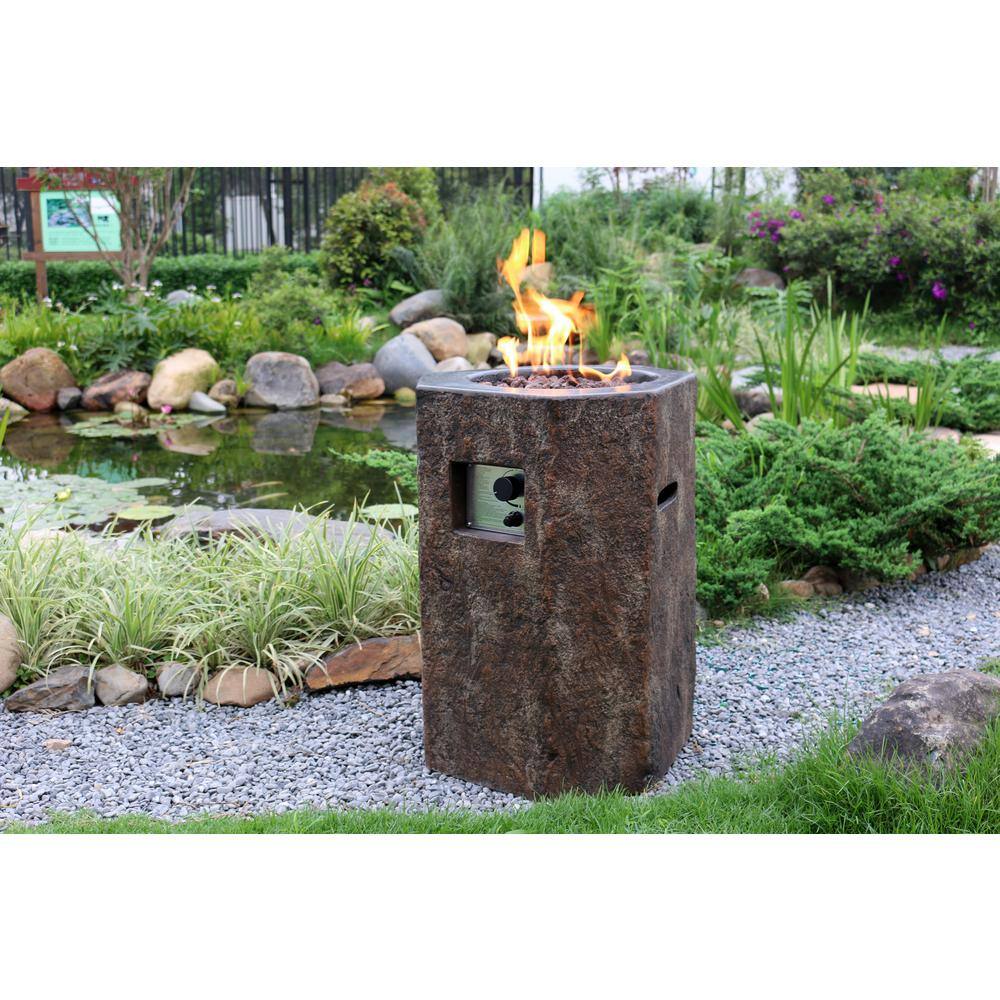 Modeno Basalt 19.6 in. Hexagon Concrete Propane Fire Pit Column in Propane in Classics Brown