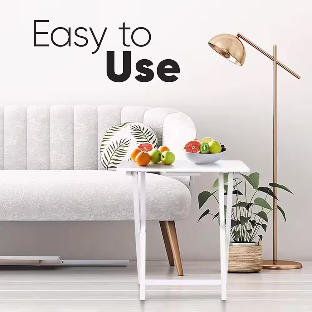 PJ wood 2.2 ft. White Wood Folding TV Tray and Snack Tables