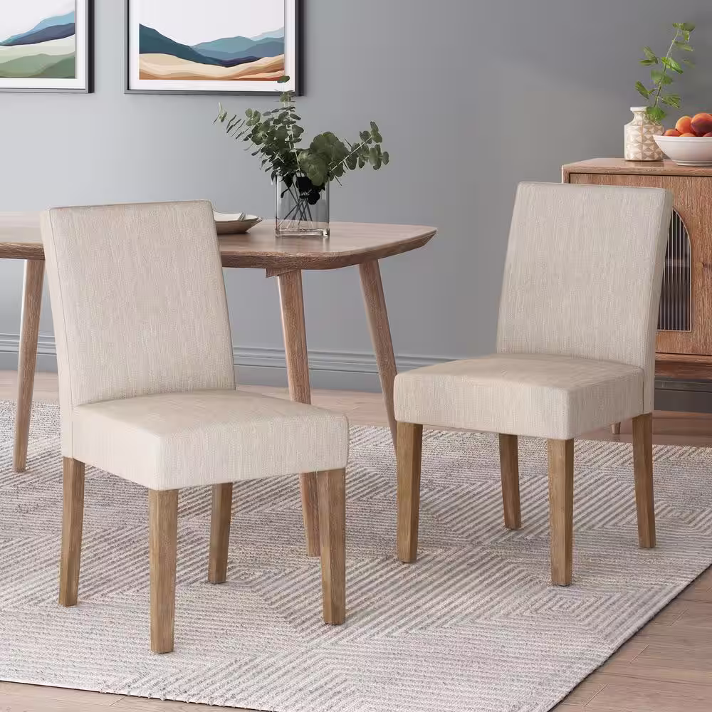 Noble House Benewah Beige and Weathered Brown Fabric Dining Chairs (Set of 2)
