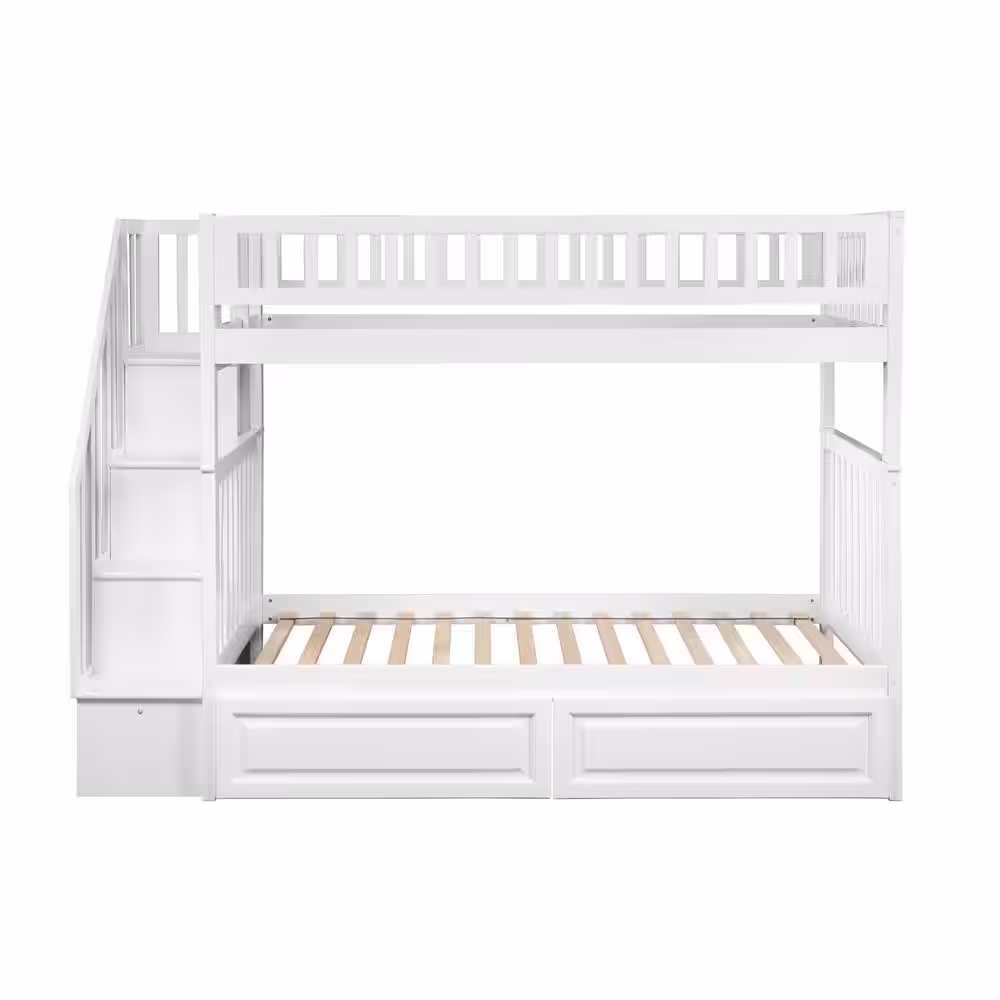 AFI Woodland Staircase Bunk Bed Twin over Twin with 2 Raised Panel Bed Drawers in White