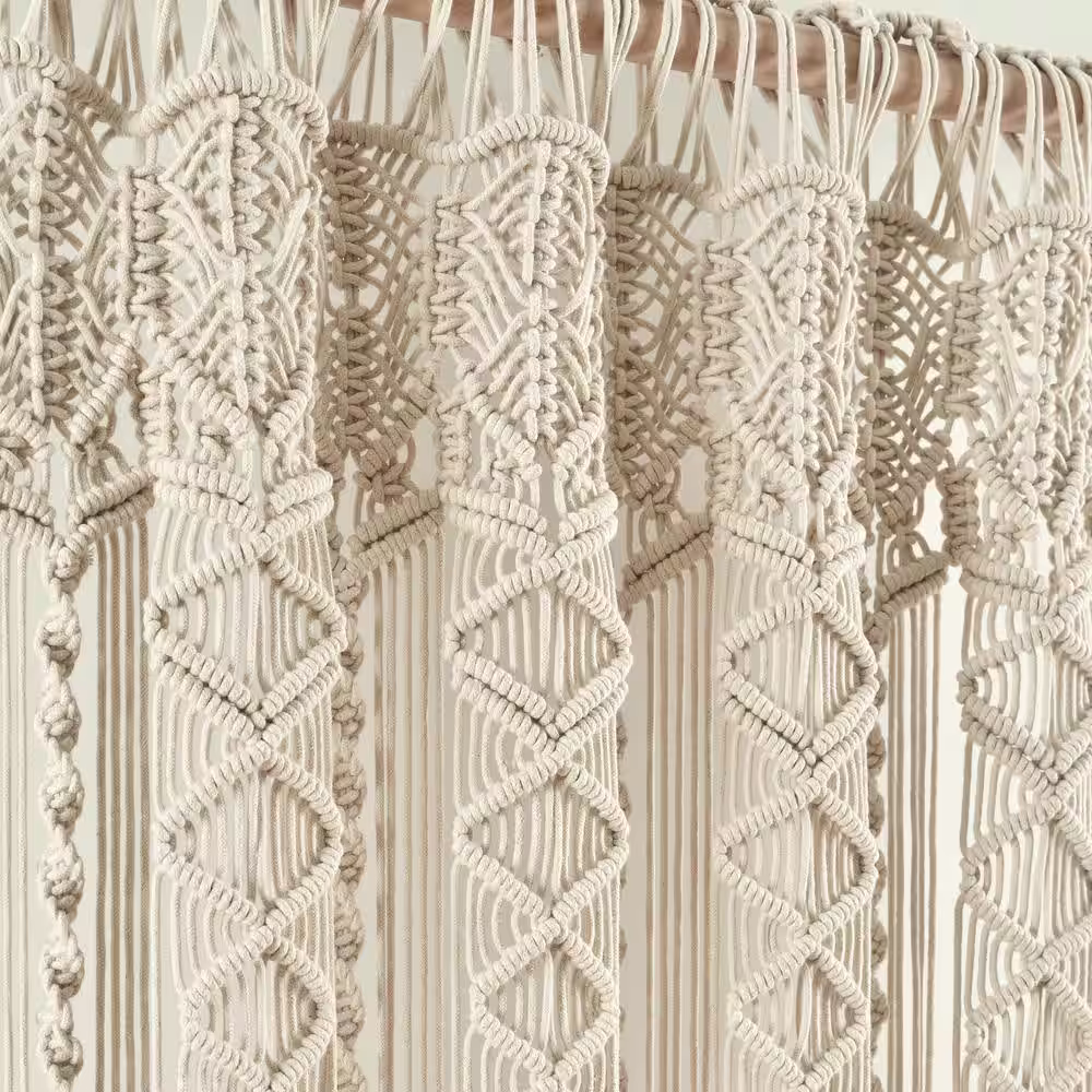 None Boho Macrame Window Curtain Panels Single Neutral 40X84