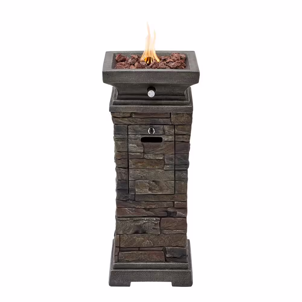 Hampton Bay 29 in. W x 11.8 in. H Square Stacked Stone Fire Column