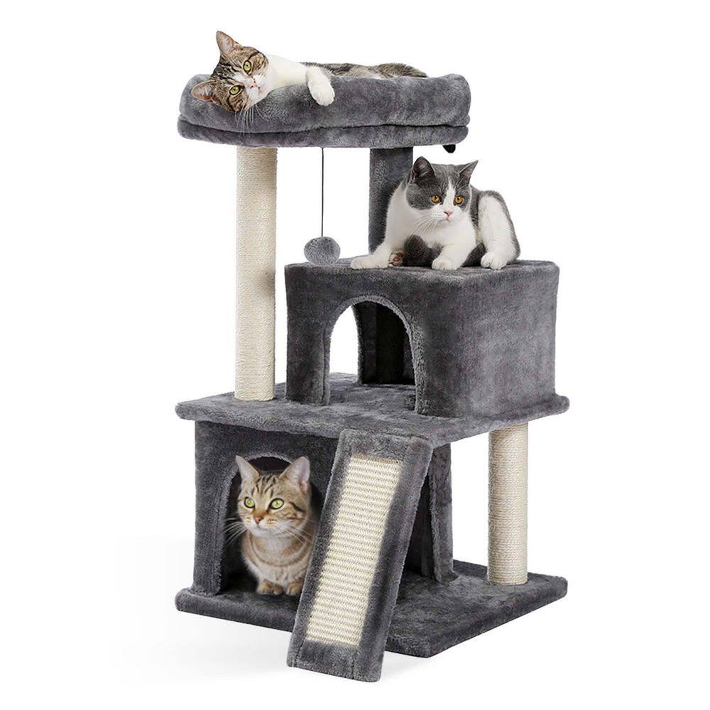 None Cat Tree Luxury 34 in. Cat Tower with Double Condos, Spacious Perch