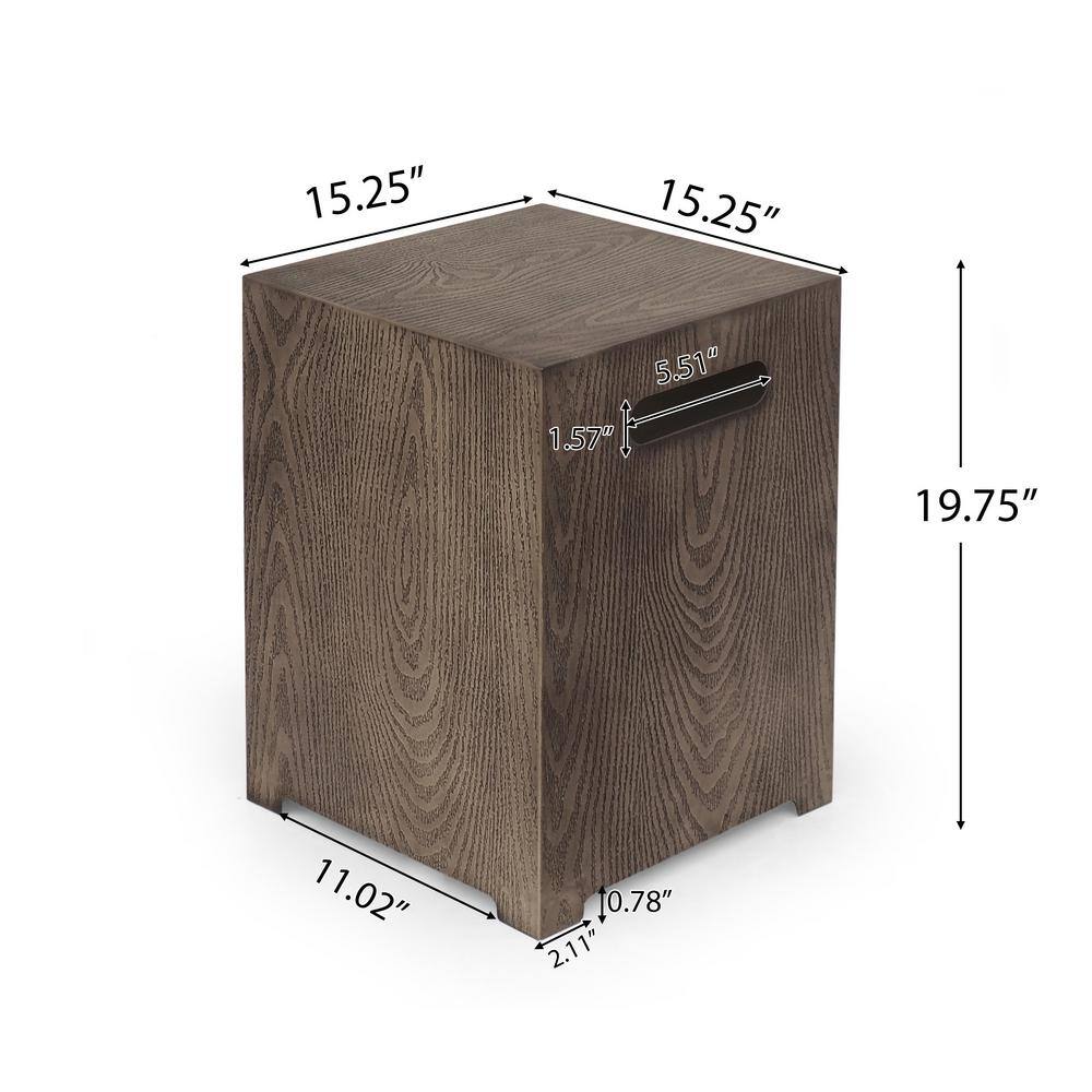 Noble House Midway Metal Brown Wood Pattern Round Fire Pit Table with Tank Holder