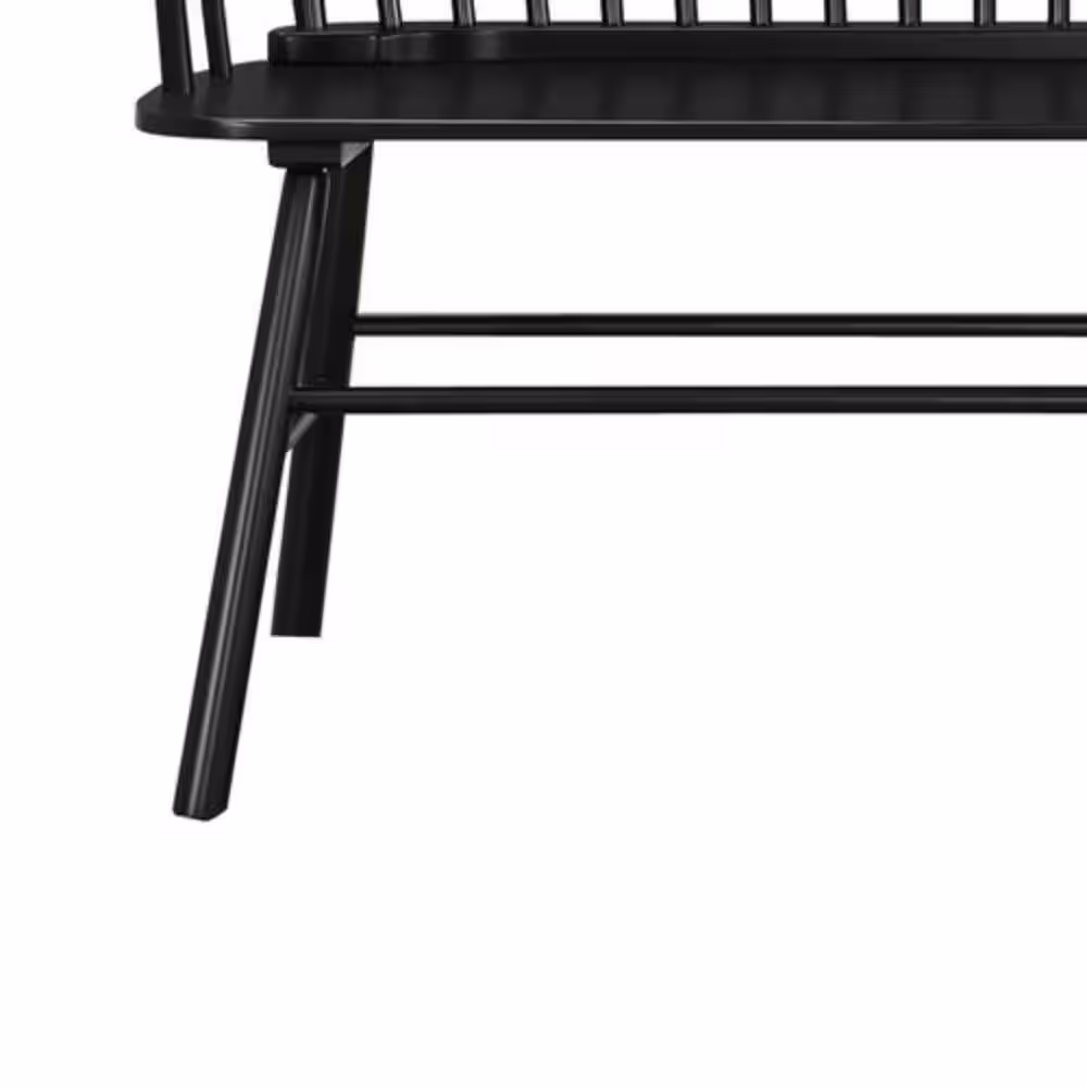 Benjara Transitional Style Black Curved Design Spindle Back Bench with Splayed Legs 48 in. L x 19 in.W x 36 in.H