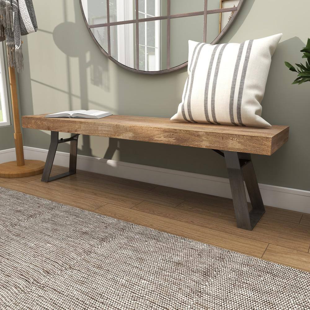Litton Lane Light Brown Bench 18 in. X 63 in. X 16 in.