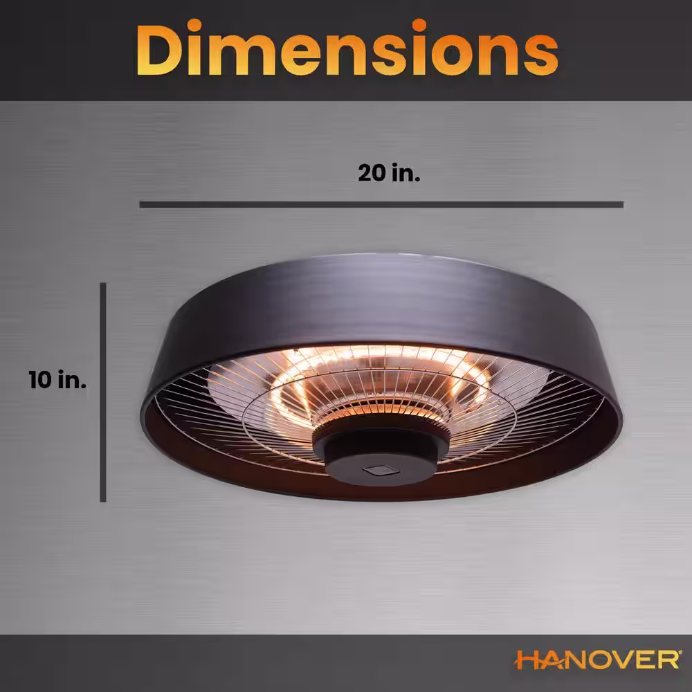 Hanover 1500W 20 in. Infrared Halogen Steel Round Electric Hanging Heat Lamp with Remote Control, Powerful Heating 52 Sq. Ft.