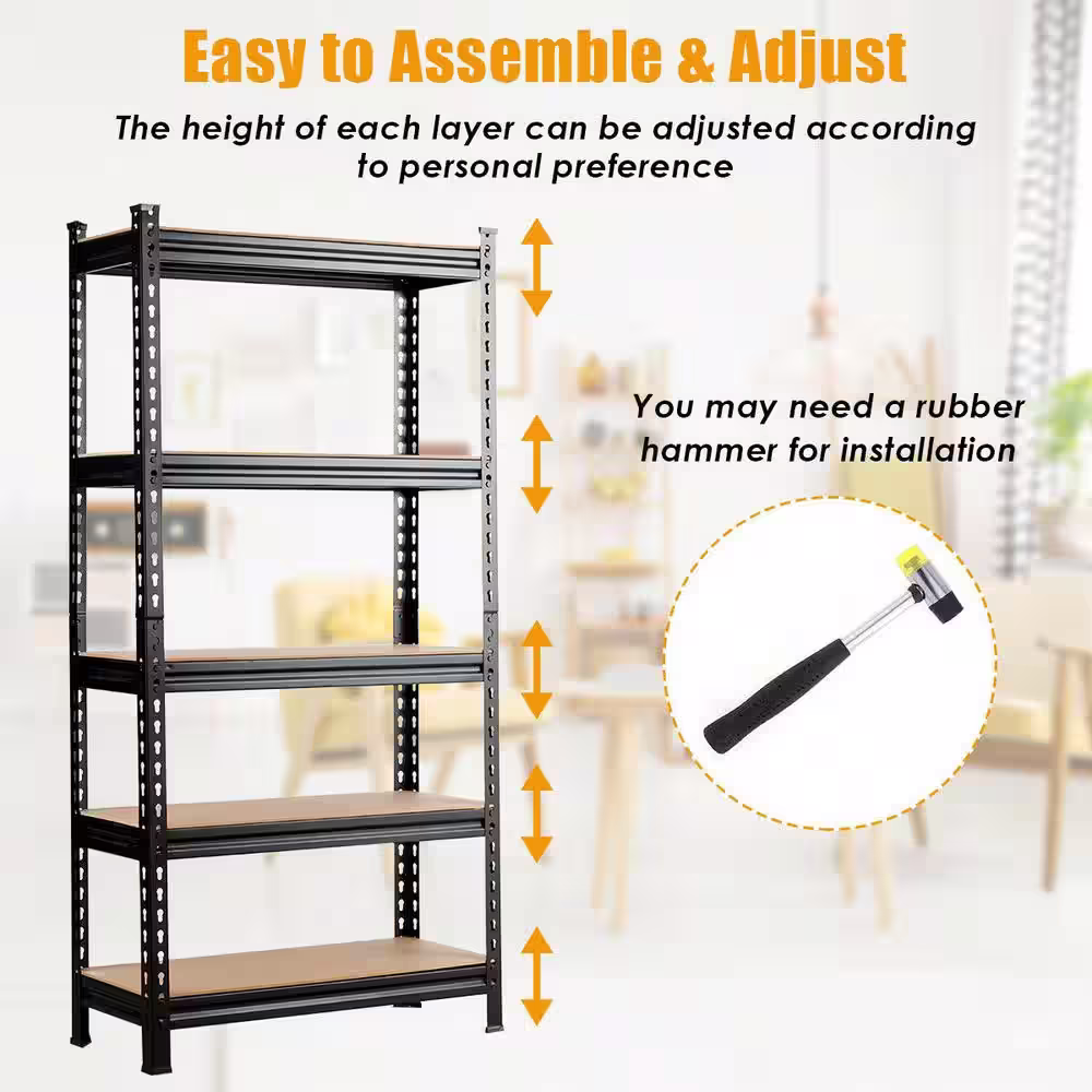 None Black 5-Tier Heavy Duty Steel Adjustable Boltless Garage Storage Shelving Unit (30 in. W x 60 in. H x 12 in. D)