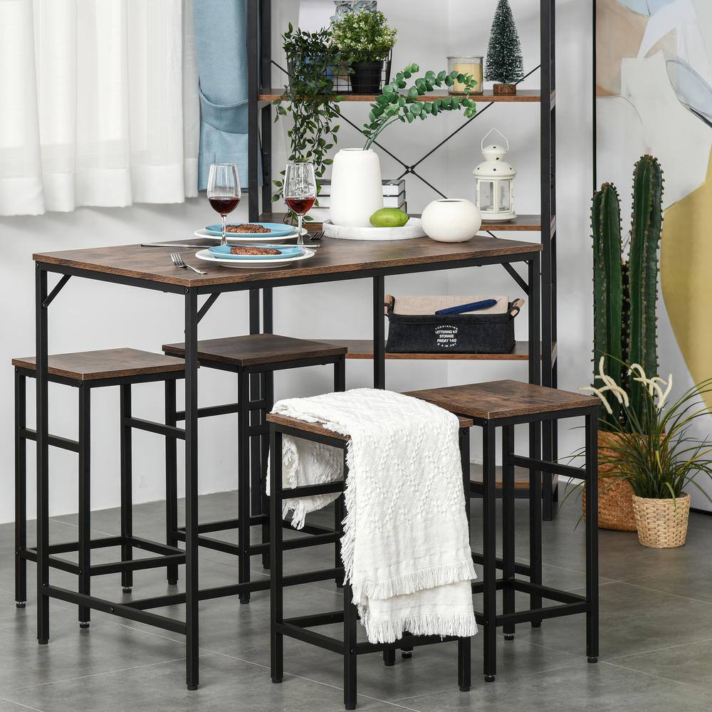 None 5-Piece Black Dinner Tabletop Furniture Set with 4-Chairs and 1-Table