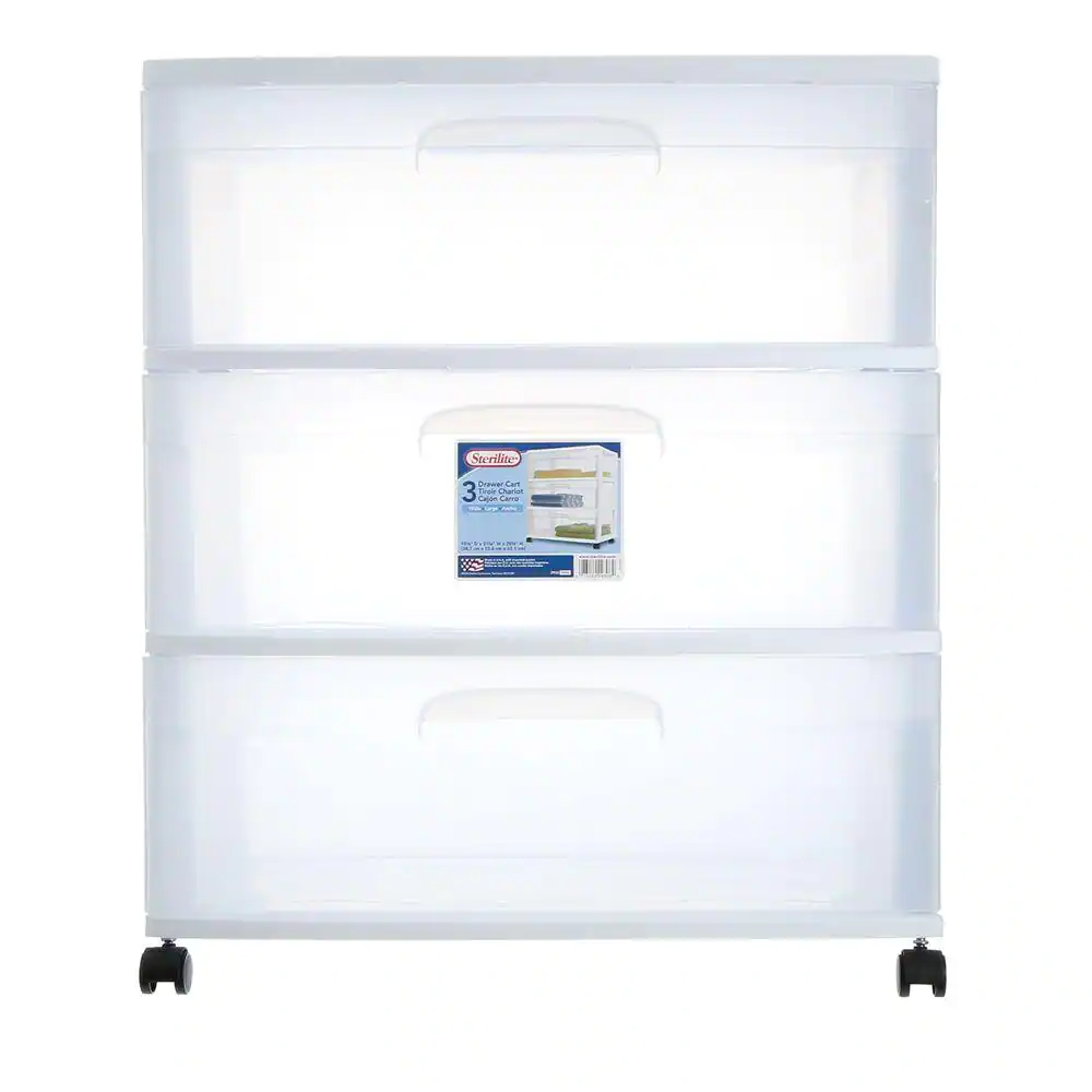 Sterilite Home 3-Drawer Cart Clear Portable Durable Storage Container on Casters