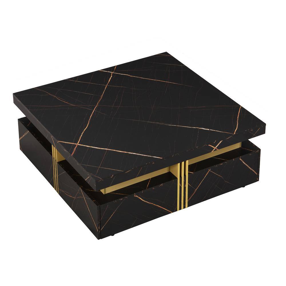 Harper & Bright Designs Modern and Stylish 43.3 in. Black Square MDF Coffee Table with 4 Drawers