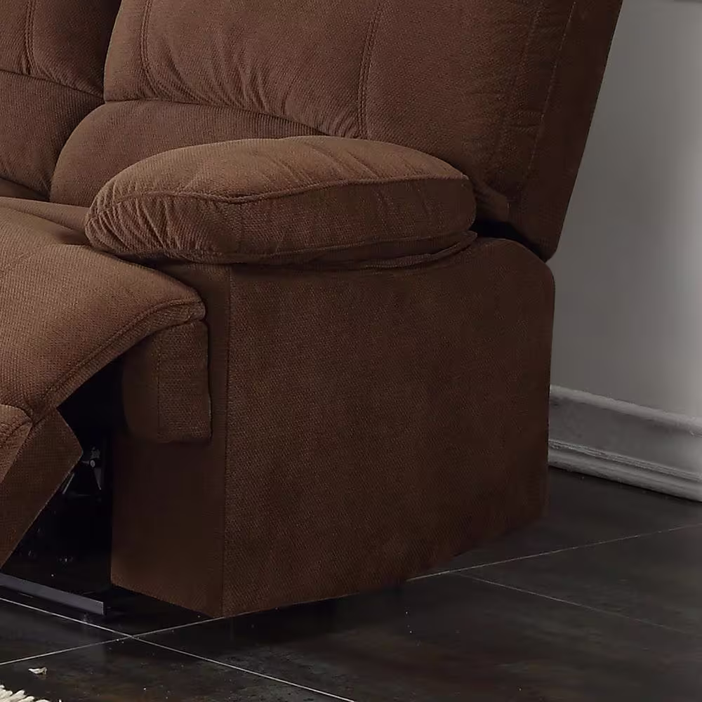 AC Pacific Kevin 82 in. Brown Fabric 3-Seater Bridgewater Reclining Sofa with Square Arms