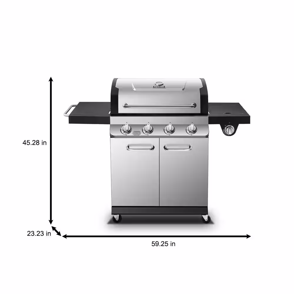 Dyna-Glo Premier 4-Burner Propane Gas Grill in Stainless Steel with Side Burner