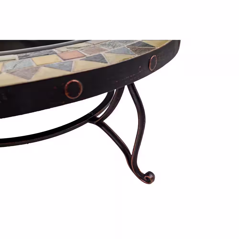 Pleasant Hearth Juniper Slate Top 34 in. W x 19.6 in. H Round Steel Wood Burning Rubbed Bronze Fire Pit