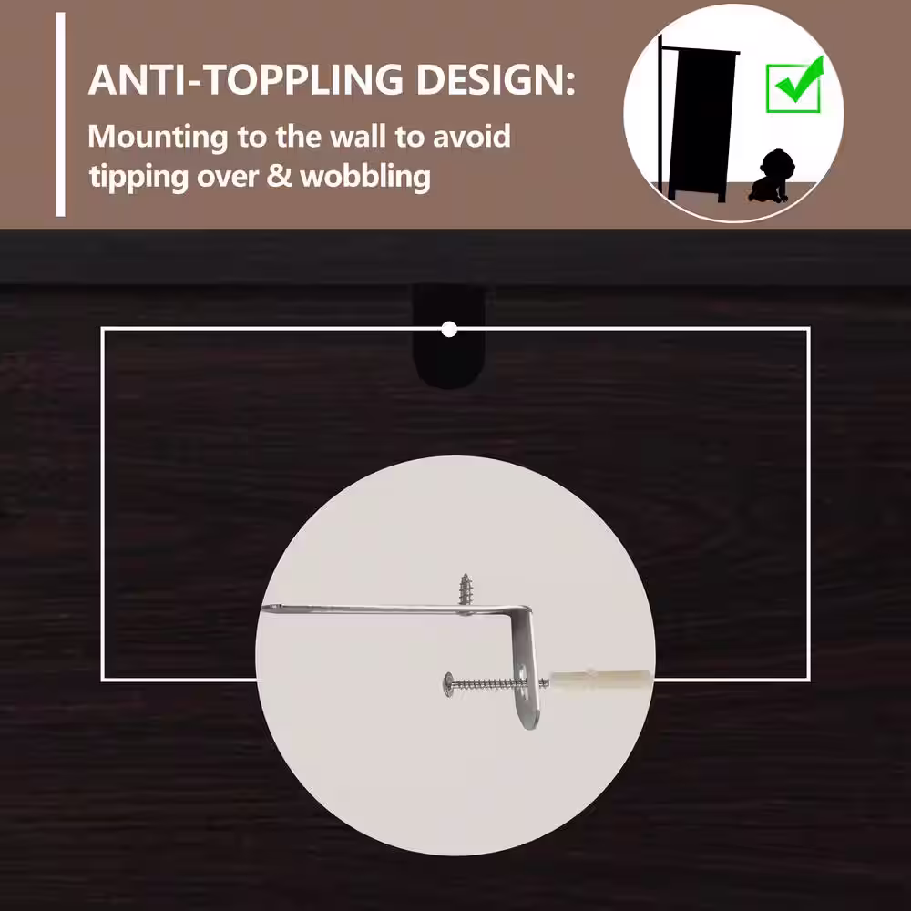 VEIKOUS 5-Drawer Espresso Chest of Drawers Dresser with Large Drawer 39.5 in. H x 15.6 in. W x 29.9 in. D