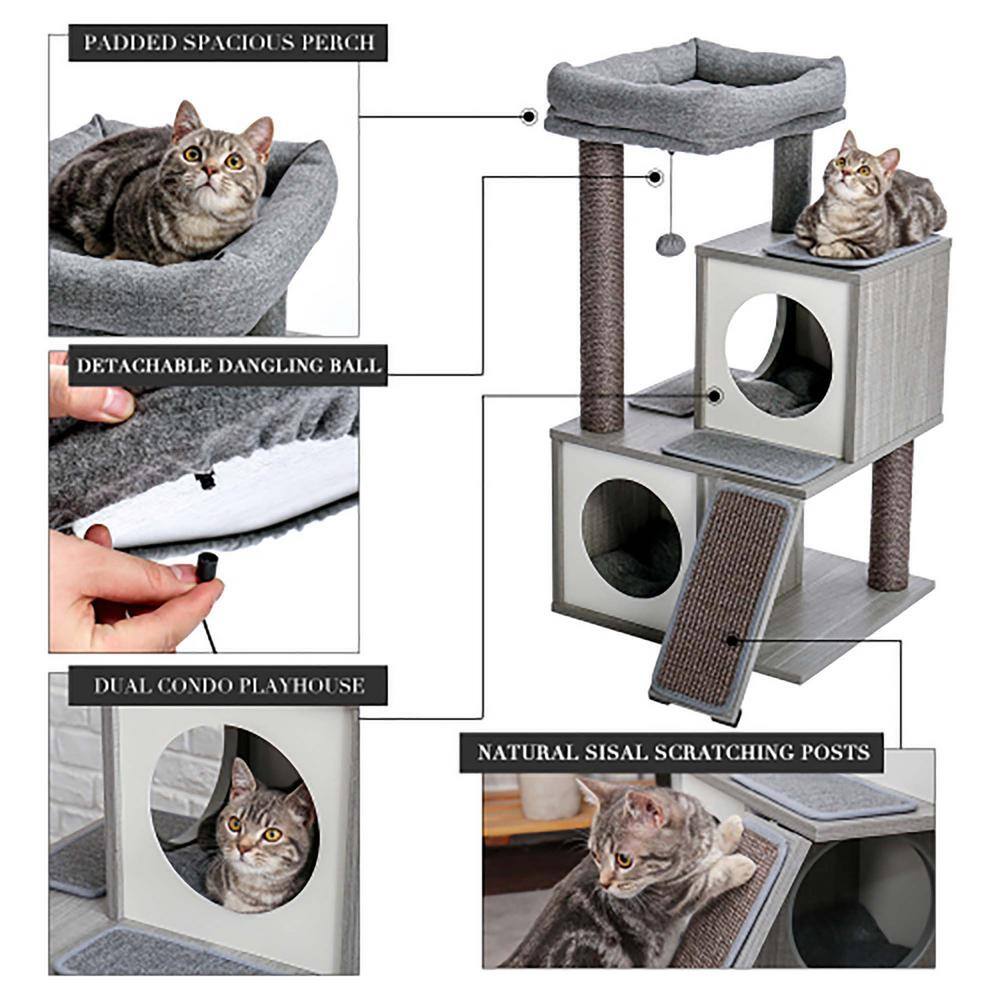 Foobrues Modern Scratching Posts and Trees Cat Tower with Double Condos