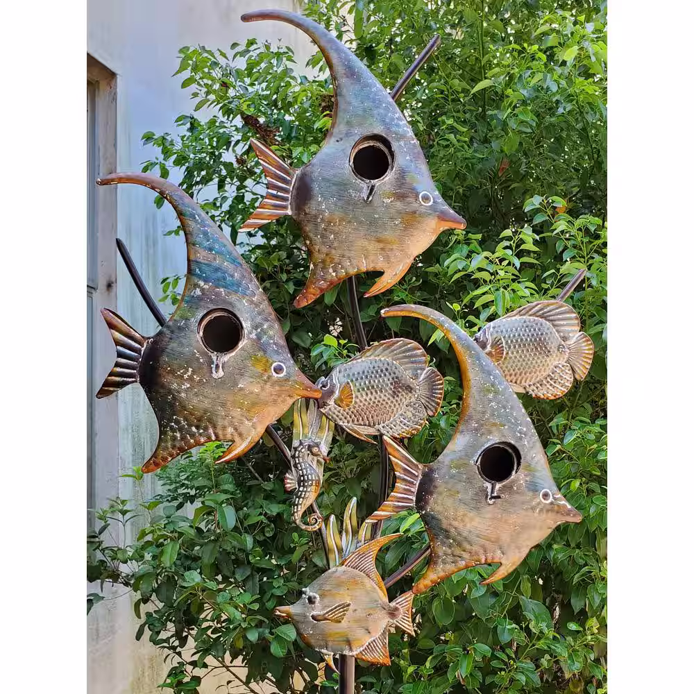 Zaer Ltd. International 86.75 in. Tall Coastal Style Birdhouse Stake - Angel Fish