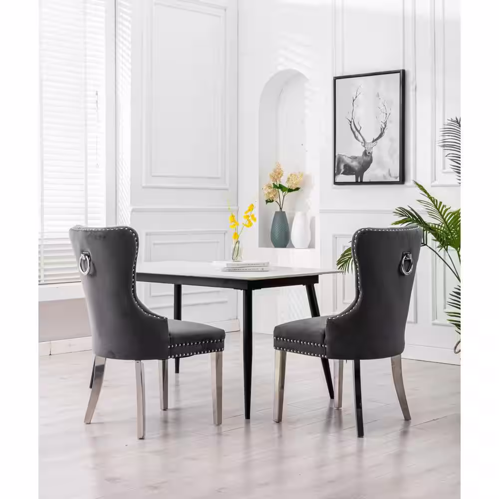 Home Beyond Grenoble Gray Velvet Dining Chair (Set of 2)