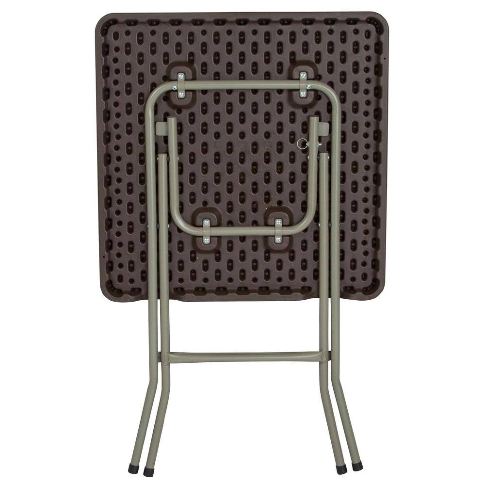None 23.5 in. Brown Plastic Tabletop Metal Frame Folding Table
