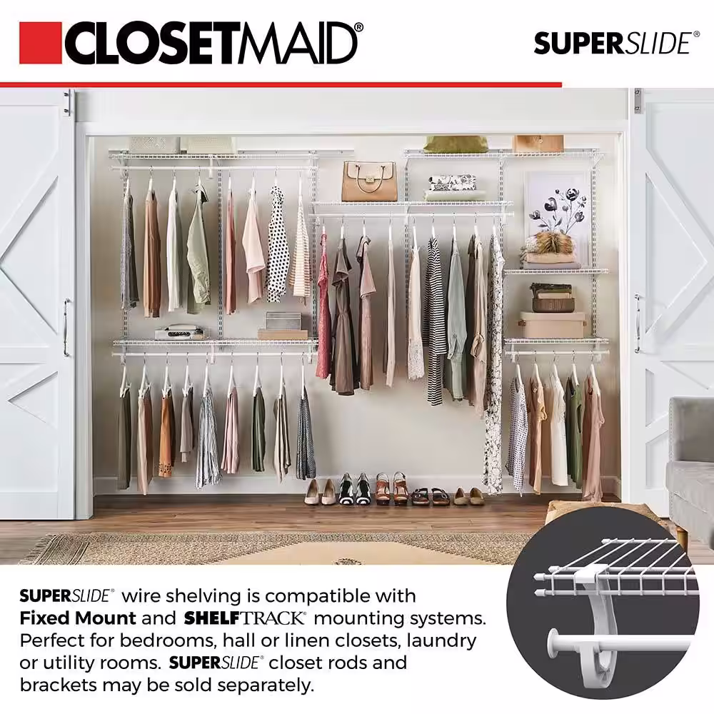 ClosetMaid SuperSlide 48 in. W x 12 in. D White Steel Wire Closet Shelf with Closet Rod
