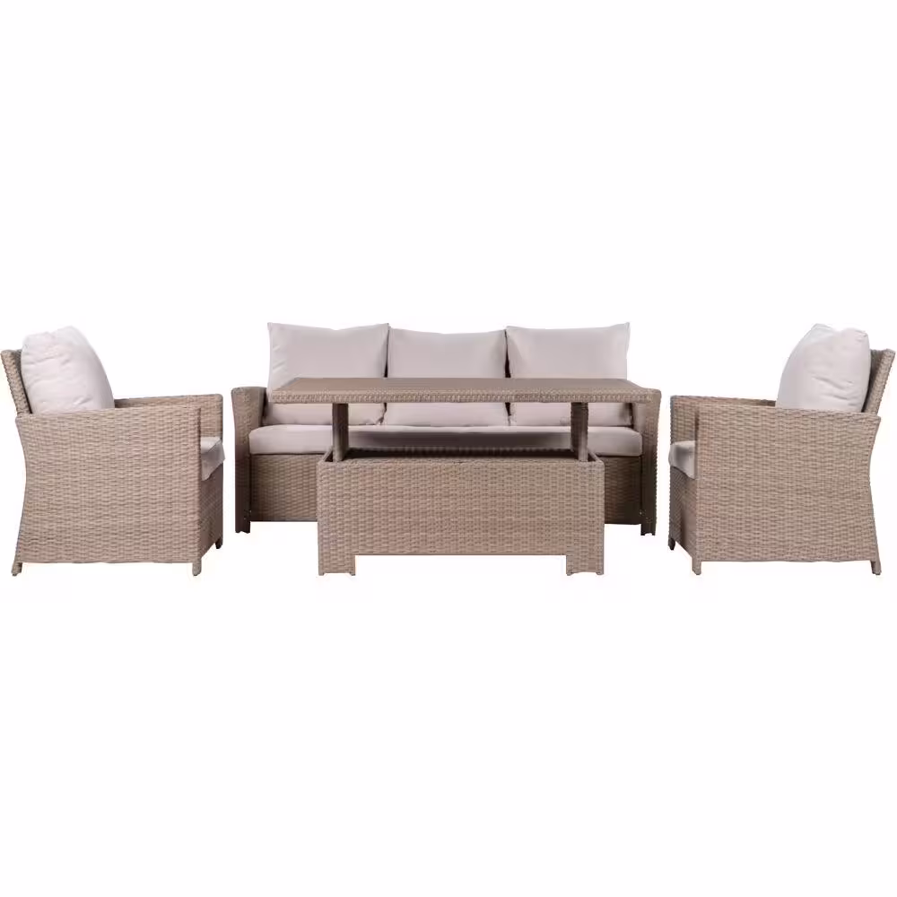 MOD Aiden 4-Piece Alunimum Patio Conversation Set with Light Grey Cushions and Adjustable Coffee Table