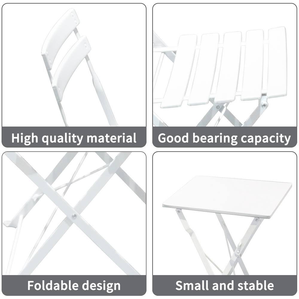 None 3-Piece Patio Bistro Set with Metal Foldable Table and Chairs