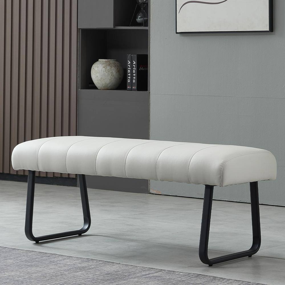 GOJANE Modern White Dining Bench Backless with Metal Legs 55.1 in. (White)