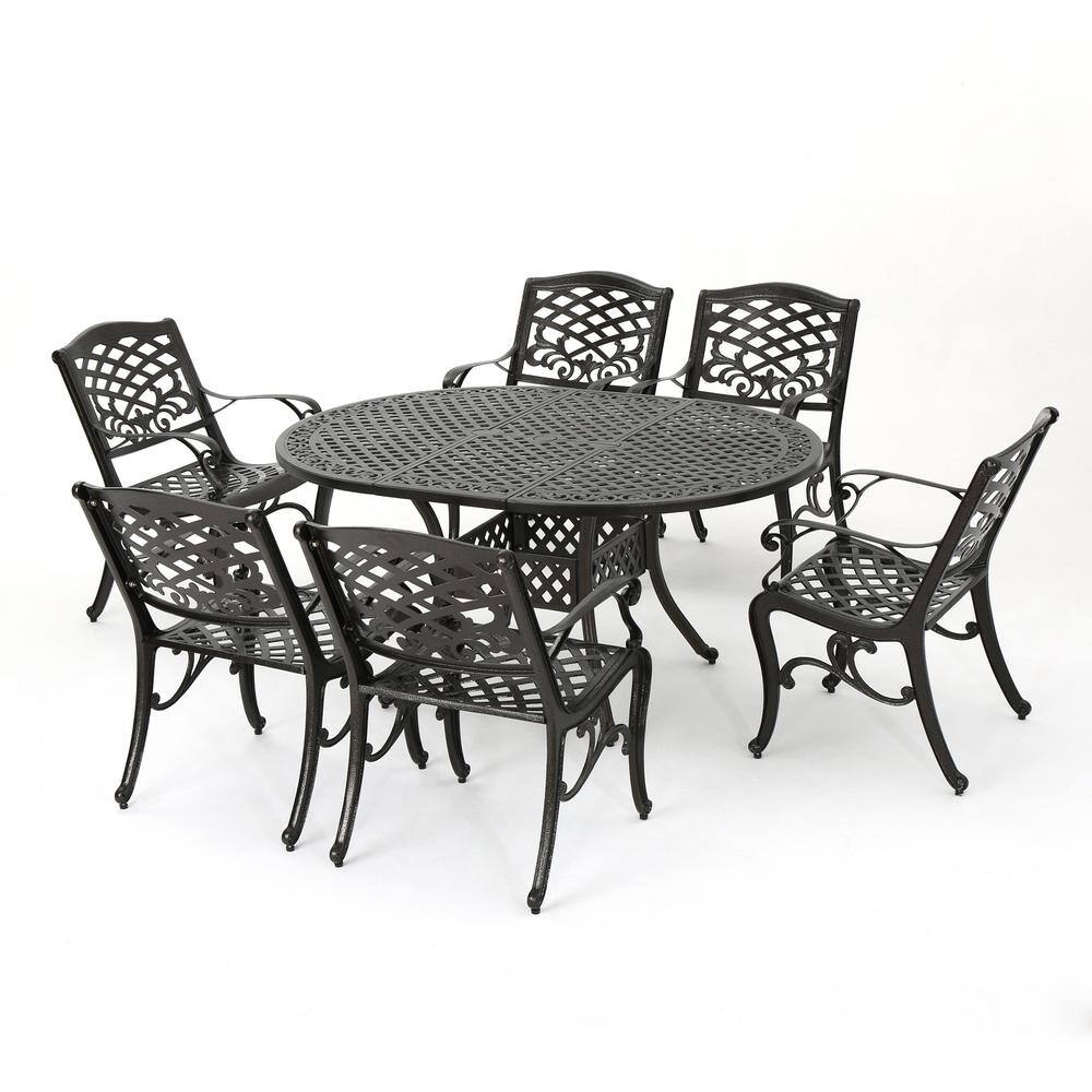 Noble House Aadhya 7-Piece Aluminum Outdoor Dining Set with Expandable Dining Table