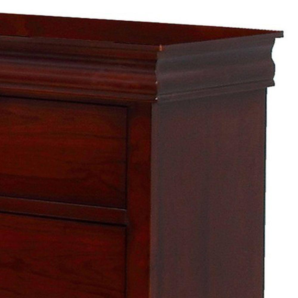 Benjara Cherry Brown 6-Drawer Wood Dresser with Molded Trim and Drop Handles