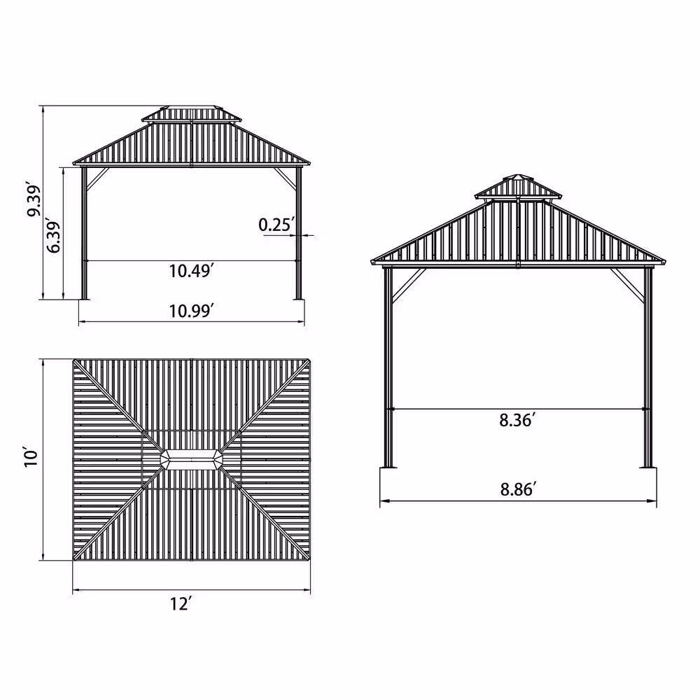 VEIKOUS 12 ft. W x 10 ft. L x 9.4 ft. H Aluminum Double Hardtop Gazebo with Curtains and Netting