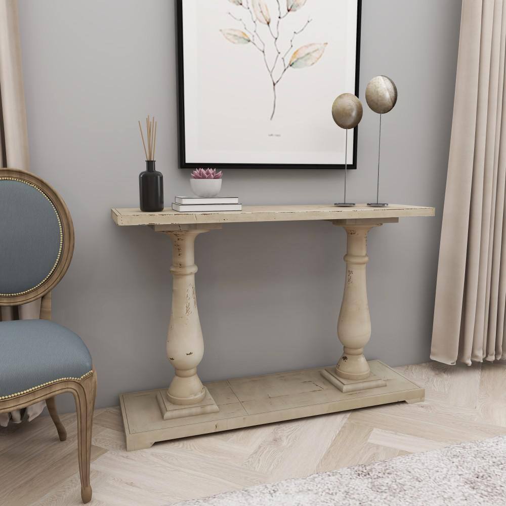 Litton Lane 48 in. White Extra Large Rectangle Wood Console Table with Distressed Accents