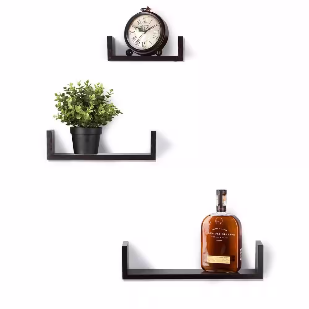 None Wooden Floating Wall Shelves Espresso Finish All hardware included (Set of 3)