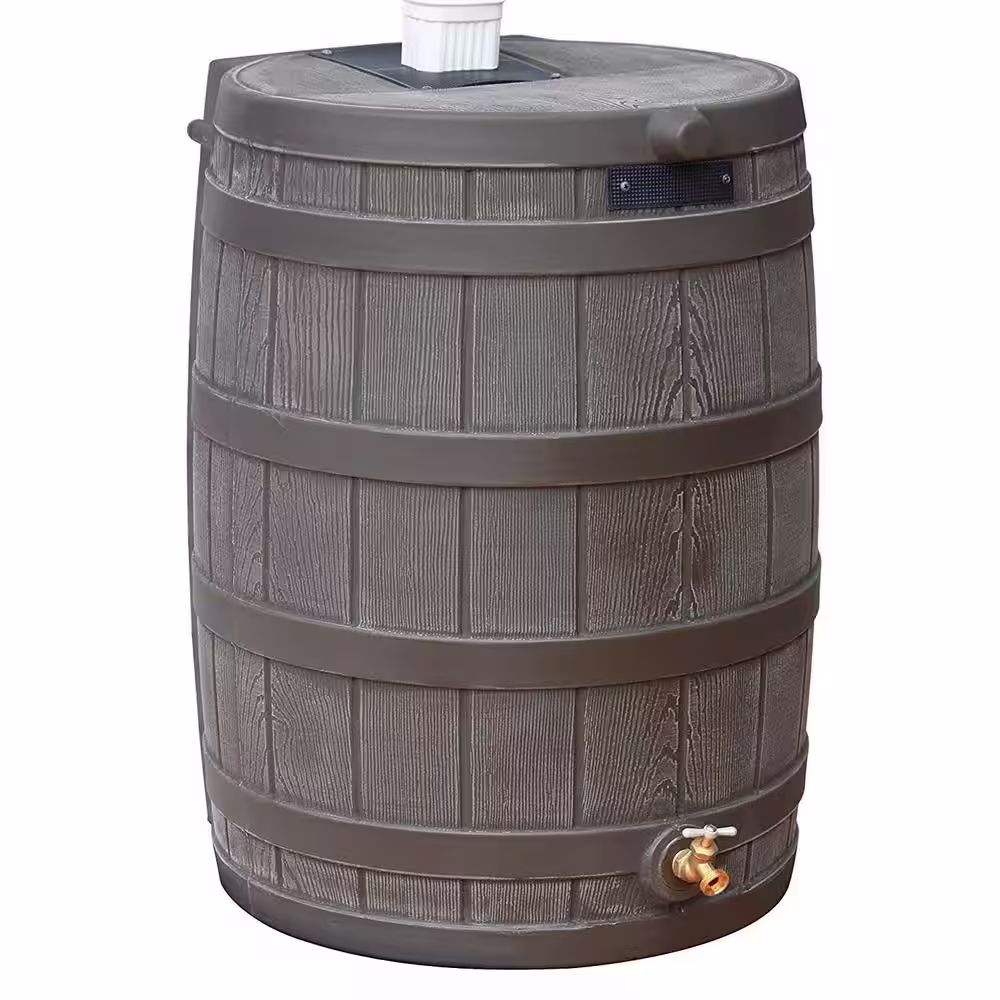 None Rain Wizard 50 Gal. Water Collection Barrel Drum, Oak (2-Pack)