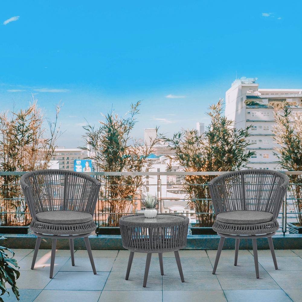 None 3-Piece Dark Gray Wicker Outdoor Bistro Set