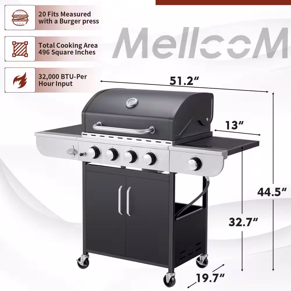 None 5-Burner BBQ Propane Gas Grill, 24,000 Stainless Steel Patio Garden Barbecue Grill in Black