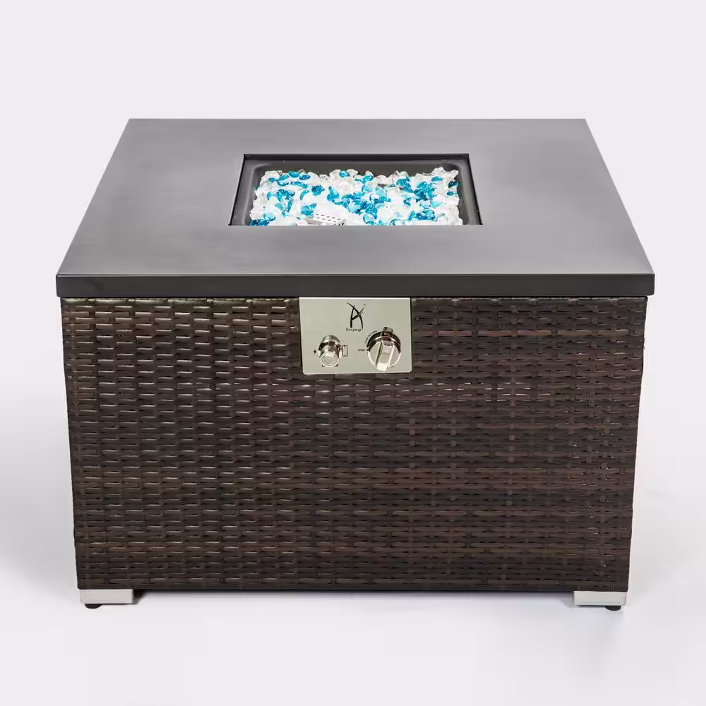 None Outdoor Brown Square Wicker 19 in. Fire Pit Table