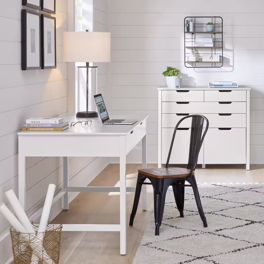 StyleWell Craft 54 in. White Writing Desk with 2-Drawers