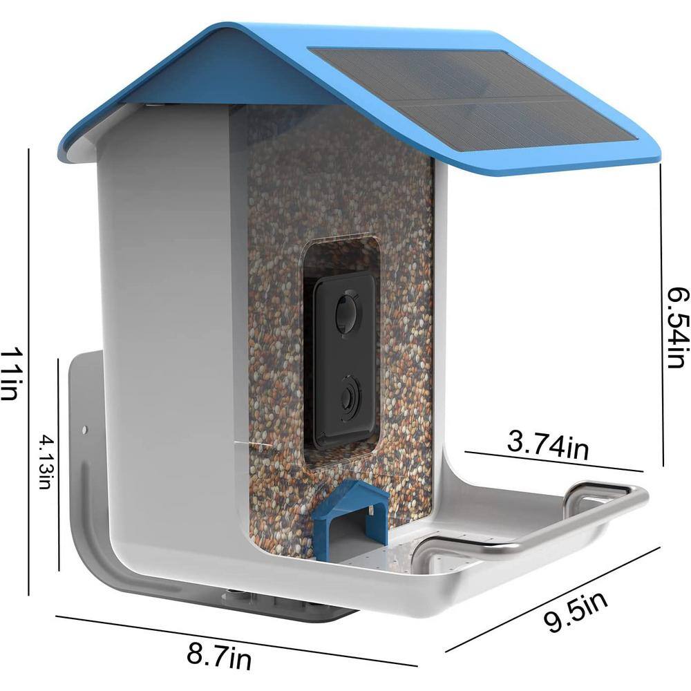 None Smart Bird Feeder with Solar Roof, 1080P HD Camera, AI Identify Bird Species, Wi-Fi Connection (Include 16G SD Card)