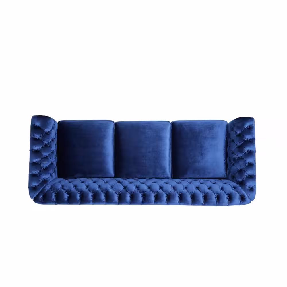 Noble House Sommerville Navy Blue Velvet 3-Seater Chesterfield Sofa with Flared Arms