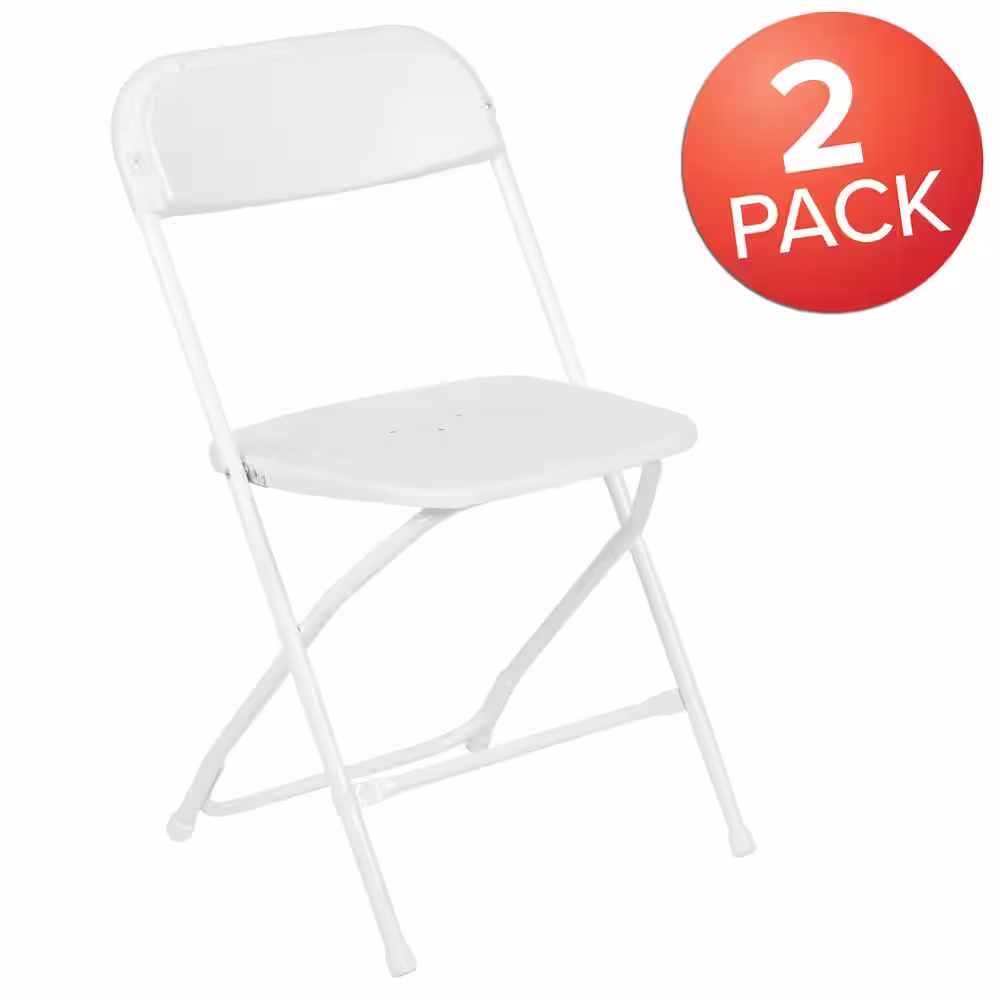 Carnegy Avenue White Plastic Seat with Metal Frame Folding Chair (Set of 2)