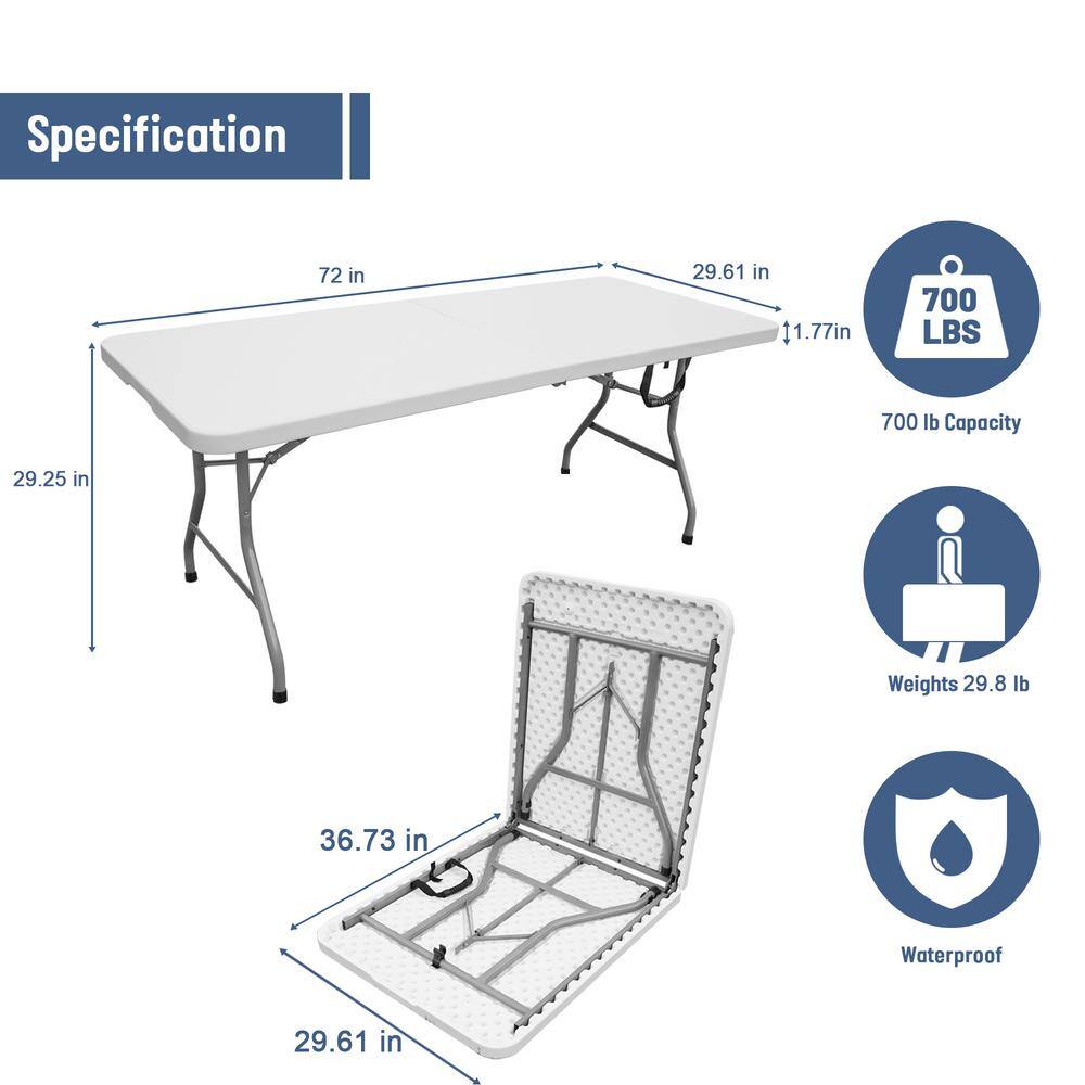 None 72 in. Portable Folding Outdoor HDPE Picnic Table, Waterproof and Rust-Proof Rectangular Banquet Table with Steel Frame