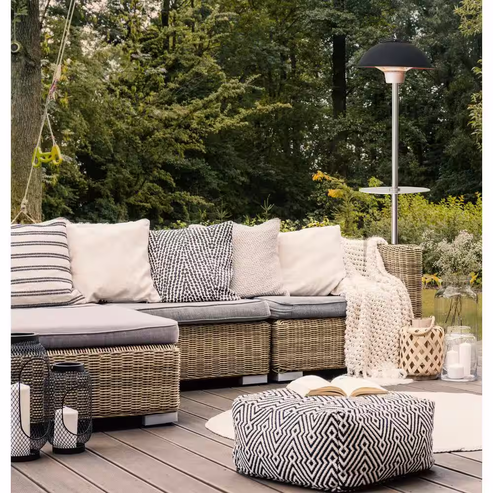 Hanover 1500-Watt Infrared Electric Patio Heater with Built-In Table Stand in Black