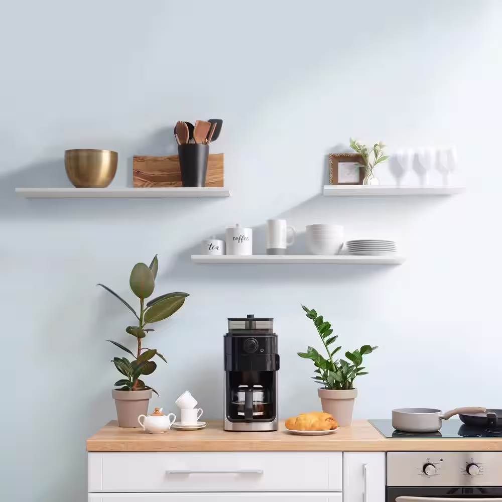 Delta 8 in. D x 24 in. W x 0.5 in. H Slim White Floating Shelves (2-Pack)