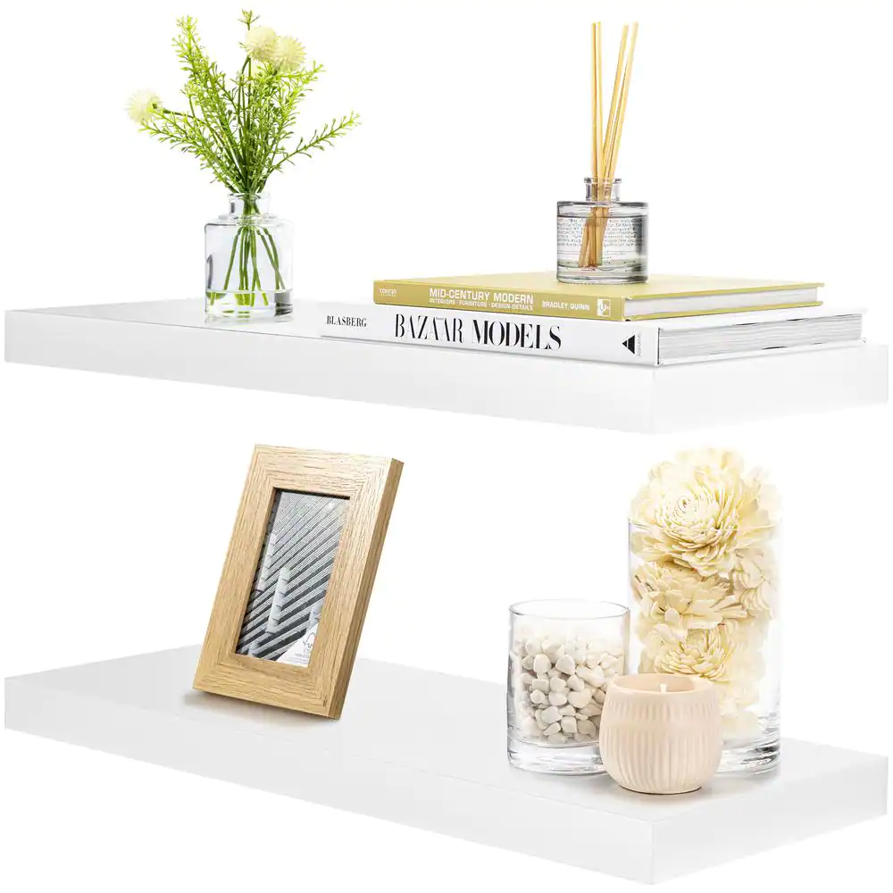 Sorbus 9 in. x 24 in. x 1.5 in. Classic White Wood Decorative Wall Shelves with Brackets (2-Pack)