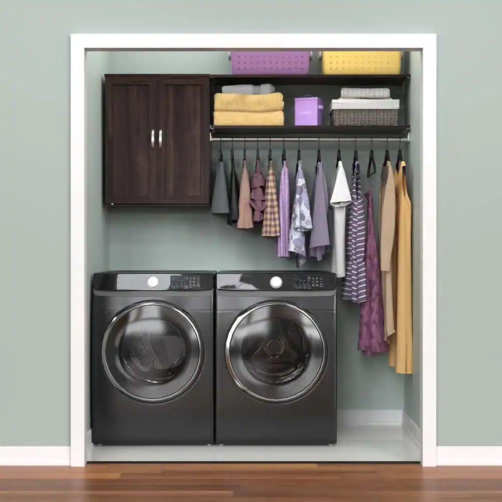 ClosetMaid Style+ 55.12 in. W - 121.12 in. W Modern Walnut Laundry Room Cabinet Kit with Top Shelves and Shaker Doors