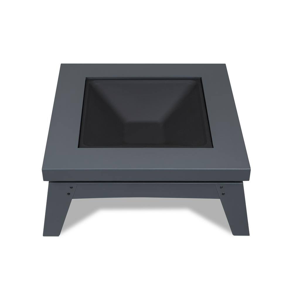 Real Flame Breton 37 in. x 20 in. Square Steel Wood-Burning Fire Pit in Gray with Spark Screen and Protective Cover