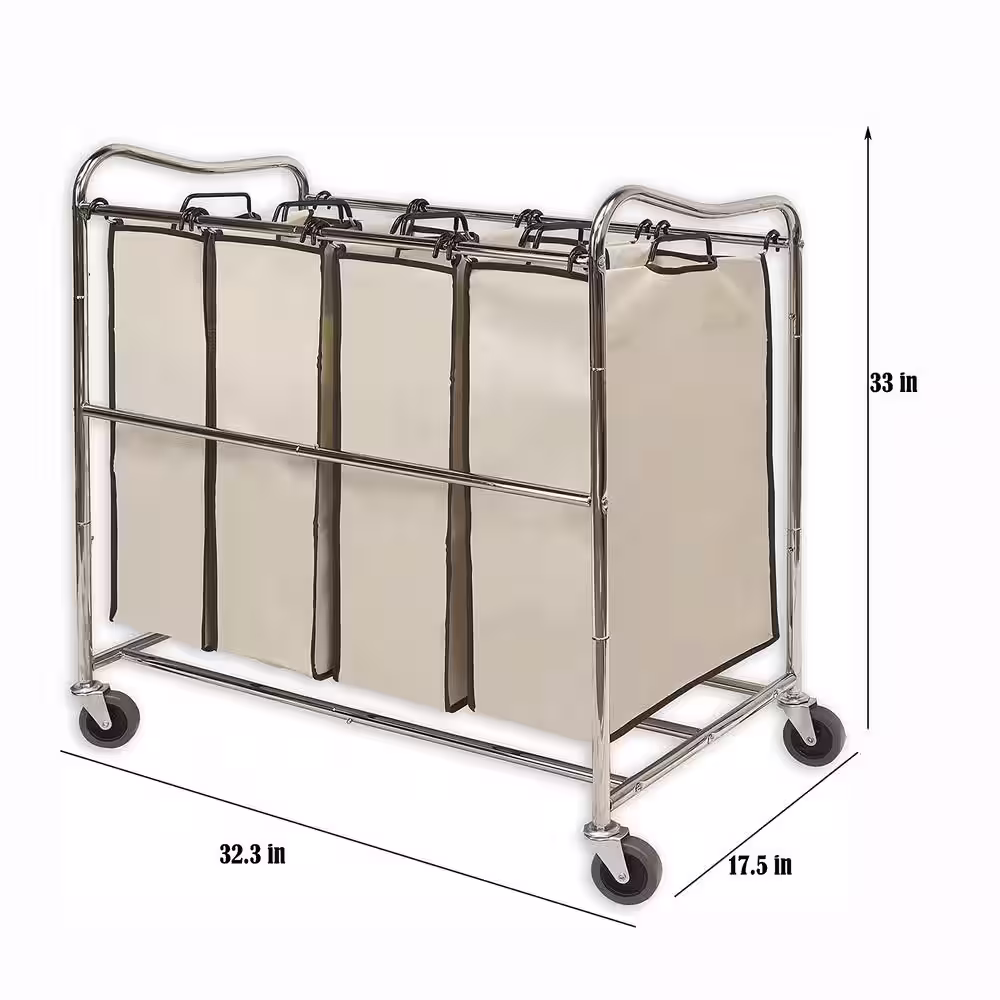 None 32.3 in. W x 17.5 in. D x 33 in. H Fabric Laundry Basket Hamper with Wheels Chrome