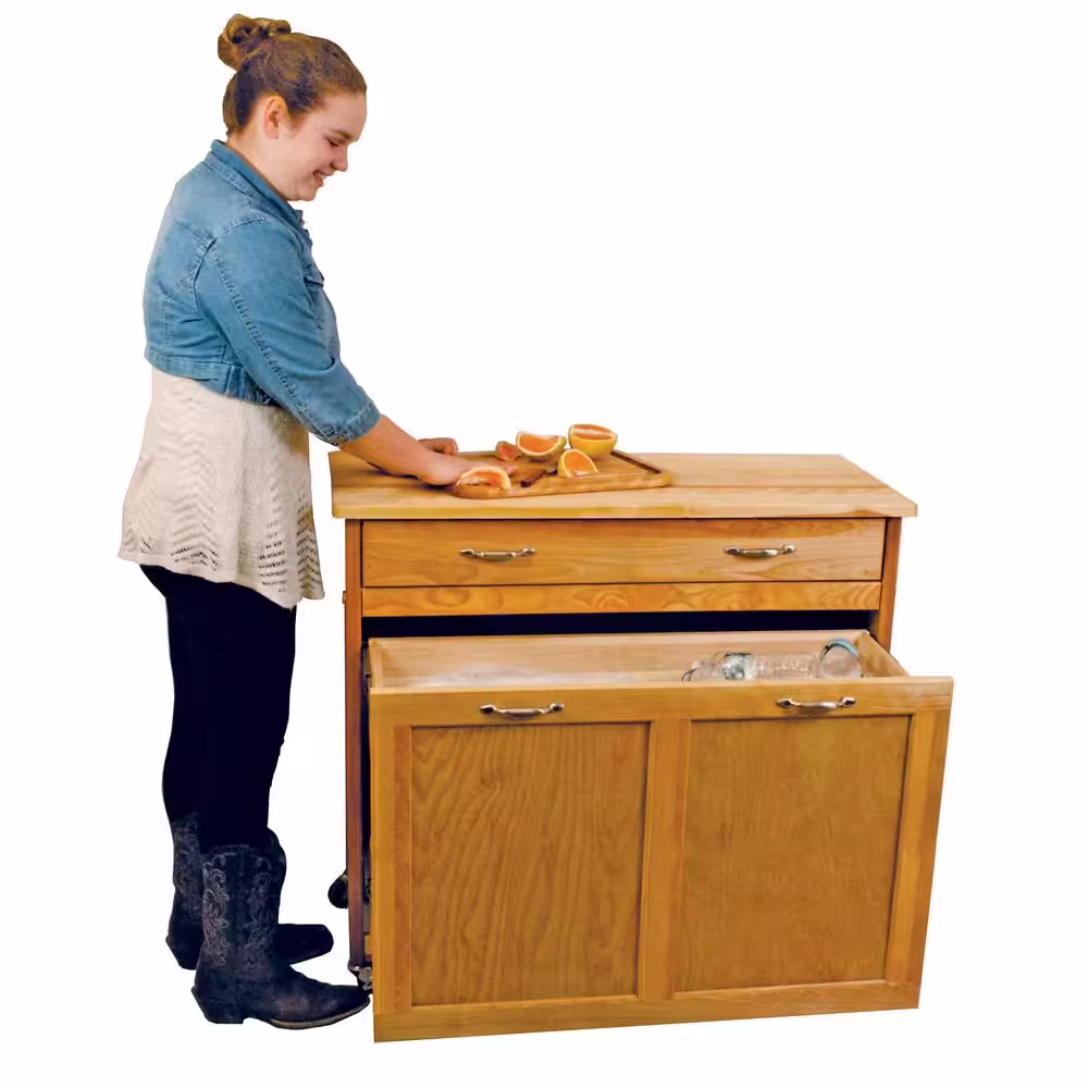 Catskill Craftsmen Natural Birch Recycling/Trash Kitchen Island