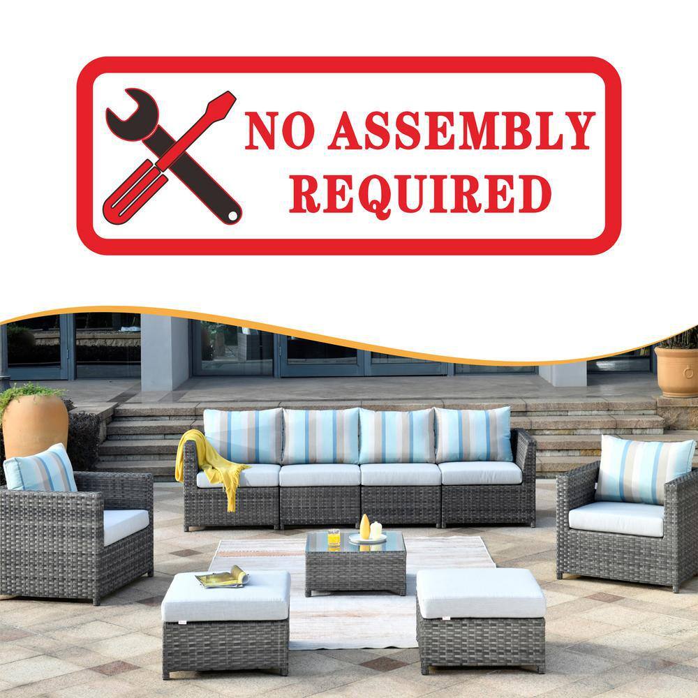 HOOOWOOO Lake Caddo Gray 9-Piece No Assembly Wicker Patio Conversation Sofa Set with a Coffee Table and Sunbrella Cushions