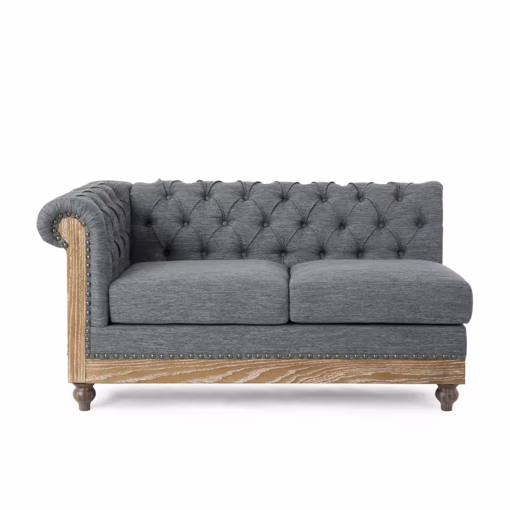 Noble House Petes 87.75 in. 3-Piece Polyester Gray and Dark Brown Sectional